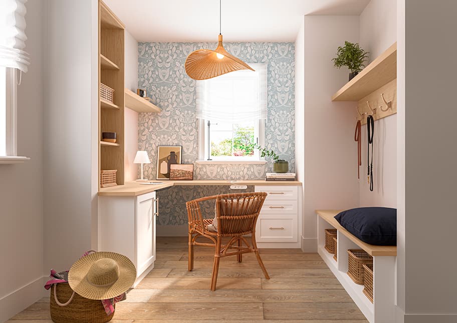 Soluciones personalizadas para Incline Craftsman para una vivienda principal en un acabado de veta de madera de California Closets.