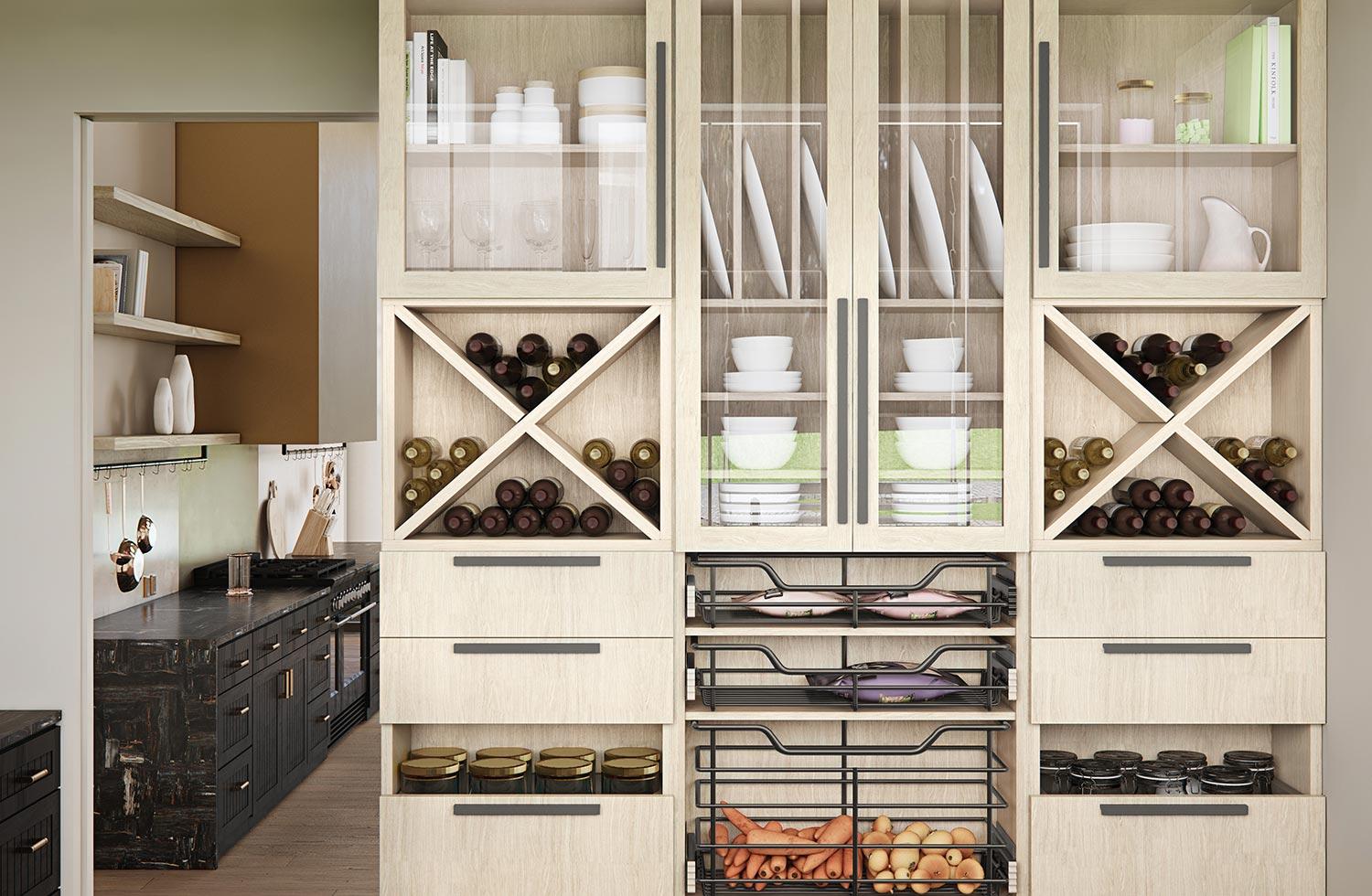 Despensa de cocina personalizada para almacenar vinos de California Closets