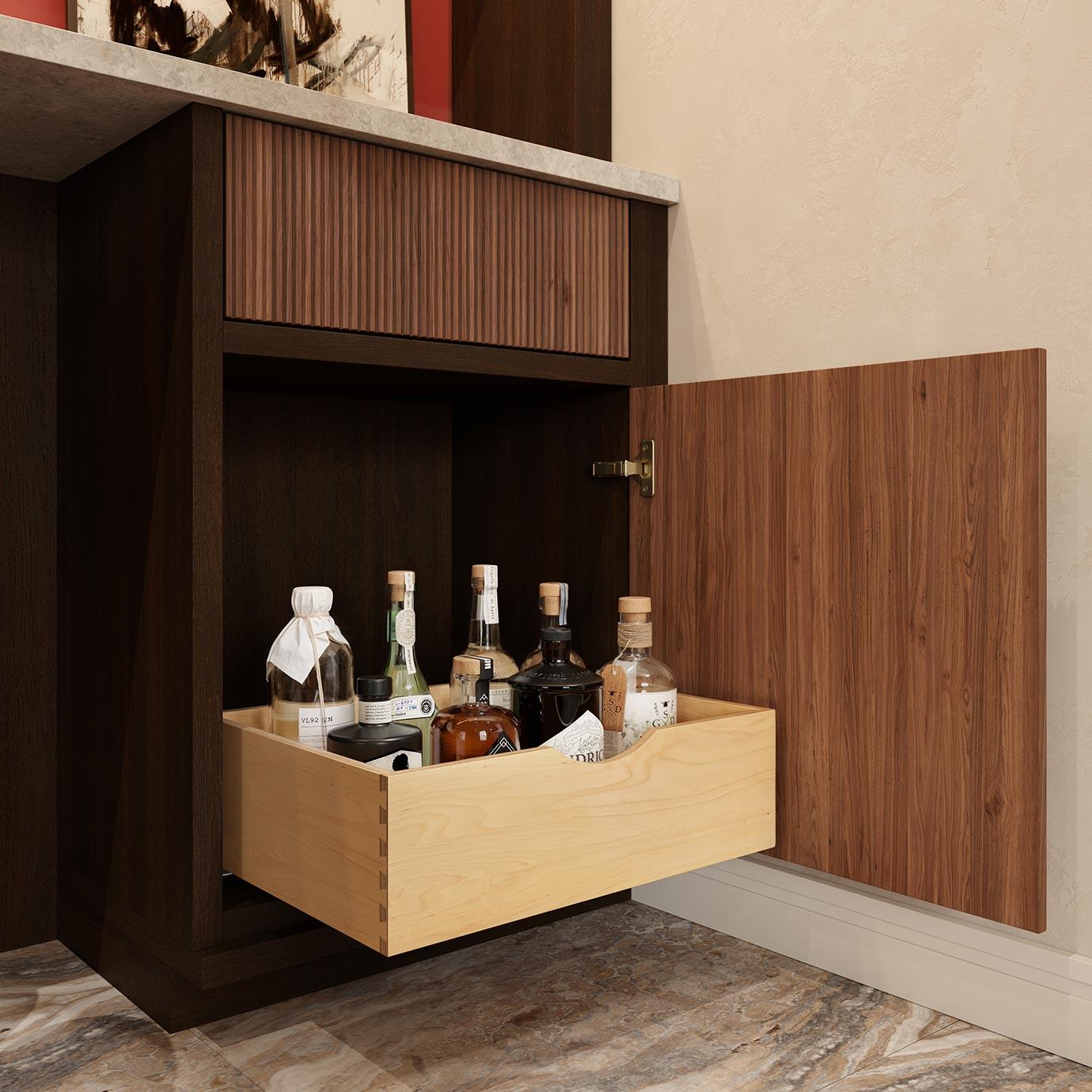 Despensa para almacenar vinos con cajones extraíbles, hecha a medida por California Closets