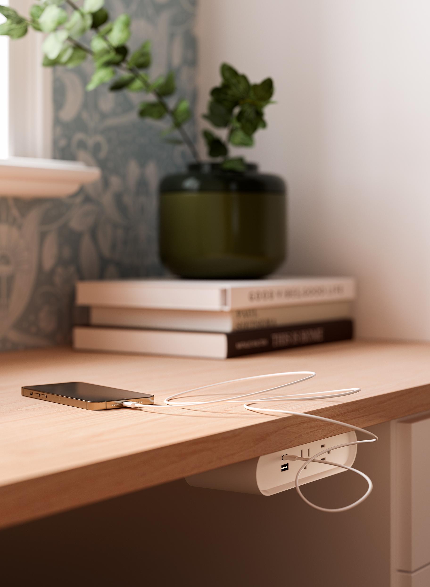 Home desk office designed with built in technology storage from California Closets
