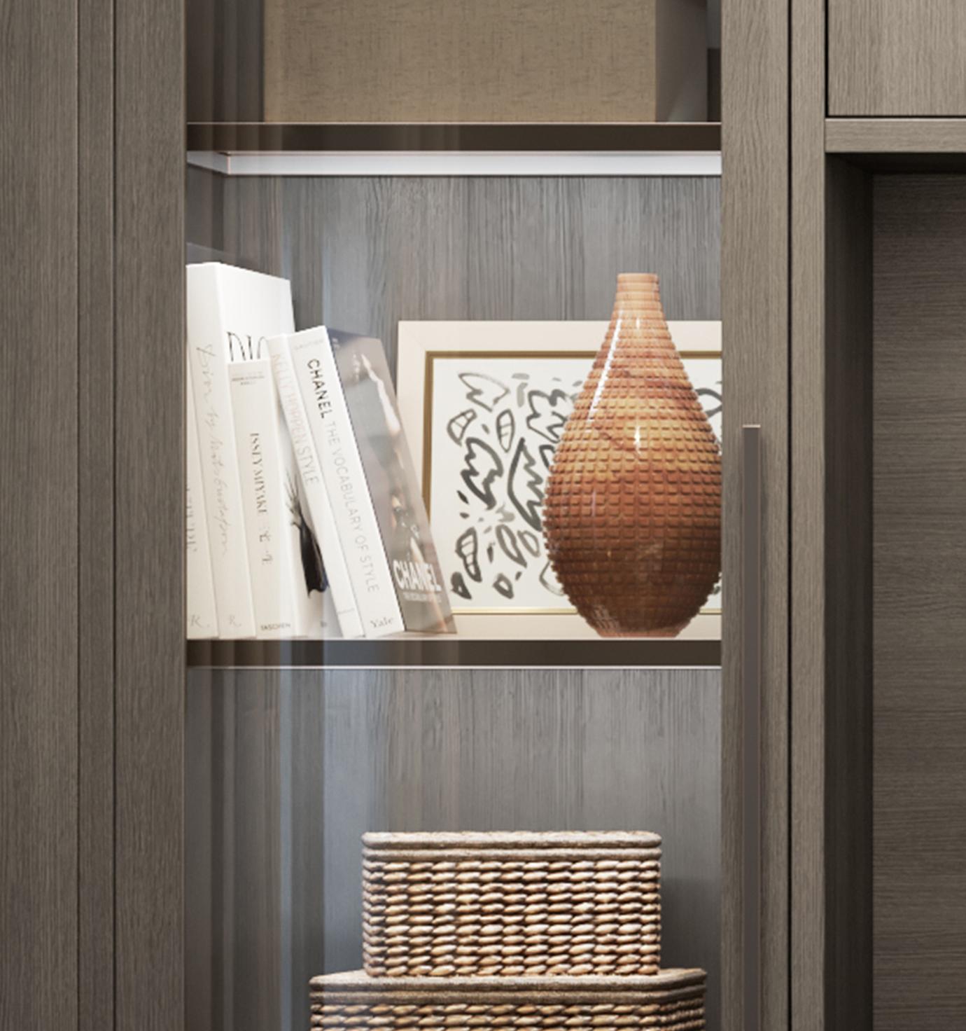 Estantes de vidrio personalizados con estanterías iluminadas, artículos de California Closets