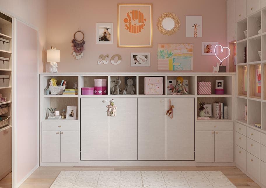 Hidden wall bed for kids room in a twin size with cubbies for storage space by California Closets
