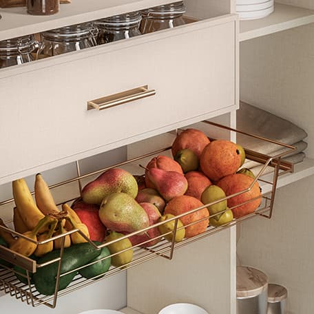 Kitchen snack storage drawer custom designed with organizer insert by California Closets